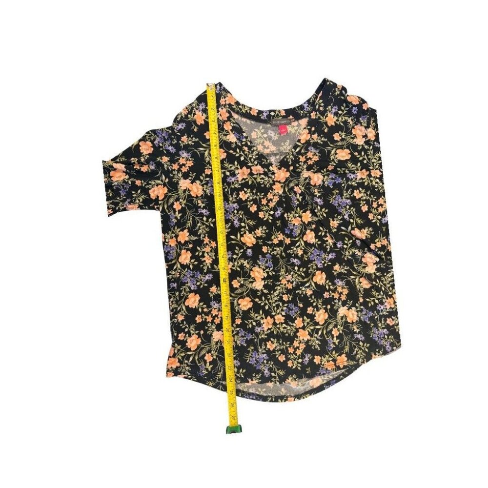 Vince Camuto Floral Print Womens Blouse L Black Multicolor Polyester 3/4 Sleeve - Picture 5 of 6